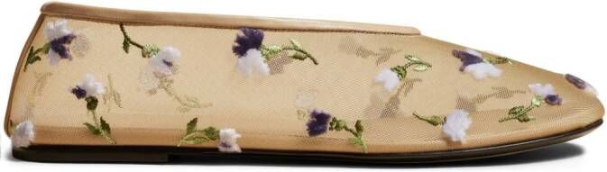 KHAITE The Marcy floral-embroidered ballerina shoes Neutrals