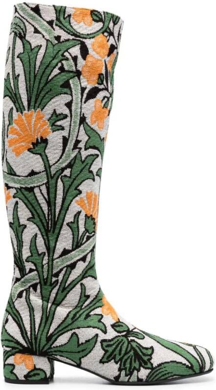 La DoubleJ Edie 40mm floral-jacquard boots Neutrals