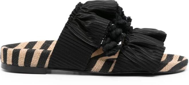 La DoubleJ Pimento pompom-detail slides Black