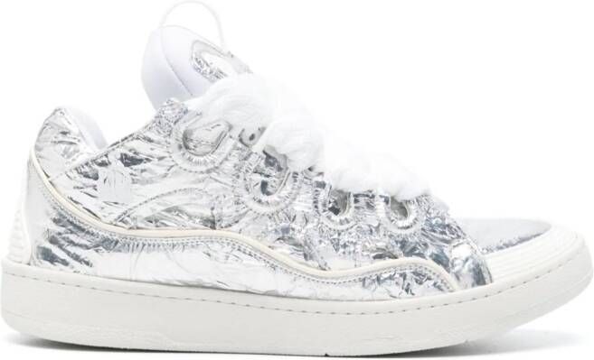 Lanvin Curb crinkled metallic sneakers Silver