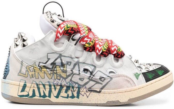 Lanvin graffiti-print lace-up sneakers Grey
