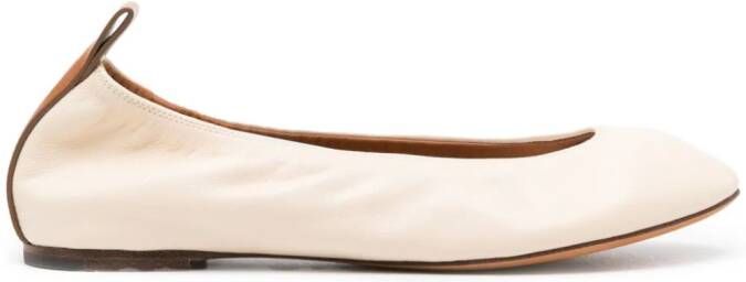 Lanvin round-toe leather ballerina shoes Neutrals