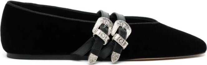 Le Monde Beryl Claudia belted velvet slippers Black