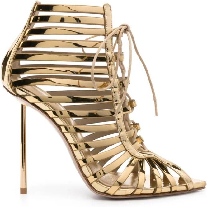 Le Silla Cage 120mm patent-leather sandals Gold