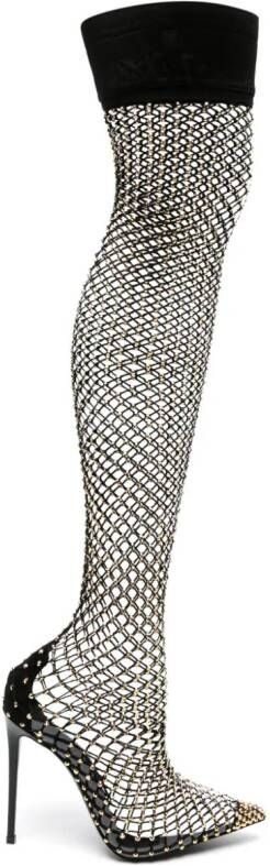 Le Silla Gilda 120mm rhinestone fishnet boots Black