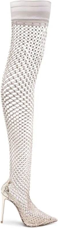 Le Silla Gilda 120mm rhinestone fishnet boots Gold