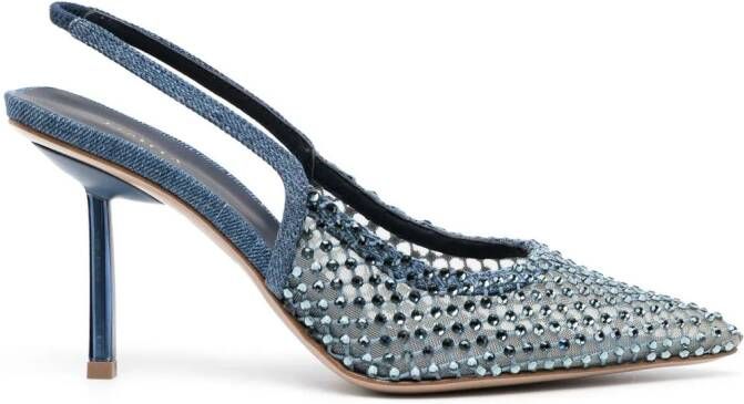 Le Silla Gilda 80mm crystal-embellished denim pumps Blue
