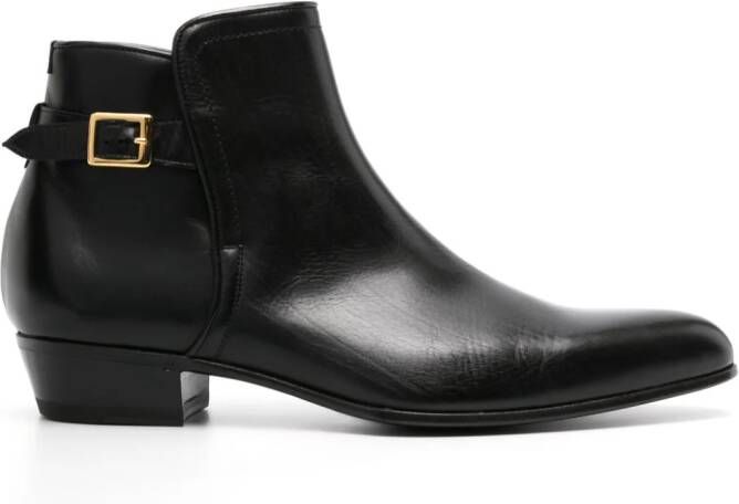 Lidfort pointed-toe buckled leather boots Black
