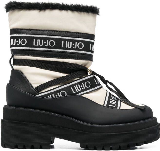 LIU JO flatform logo-patch ankle boots Black