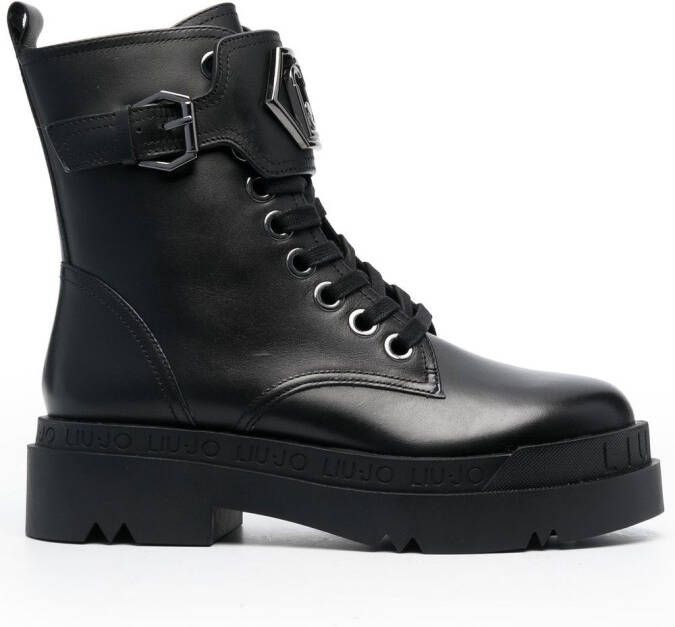 LIU JO logo-plaque combat boots Black