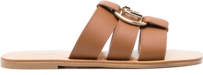 LIU JO logo-plaque leather slides Brown