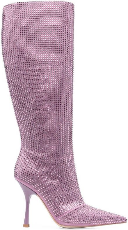 LIU JO rhinestone-embellished 110mm knee-high boots Purple