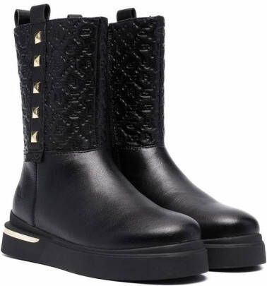 Liu Jo Kids studded logo embossed boots Black