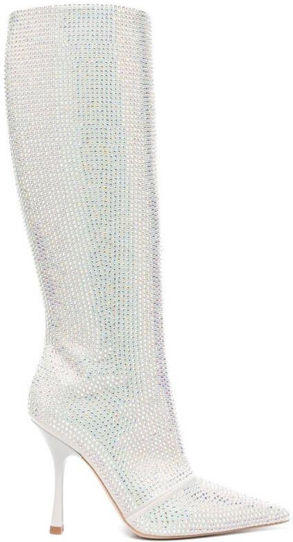 LIU JO x Leonie Hanne knee-high rhinestone boots Grey