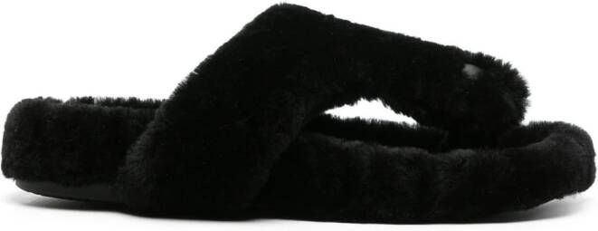 LOEWE Ease shearling flip flops Black