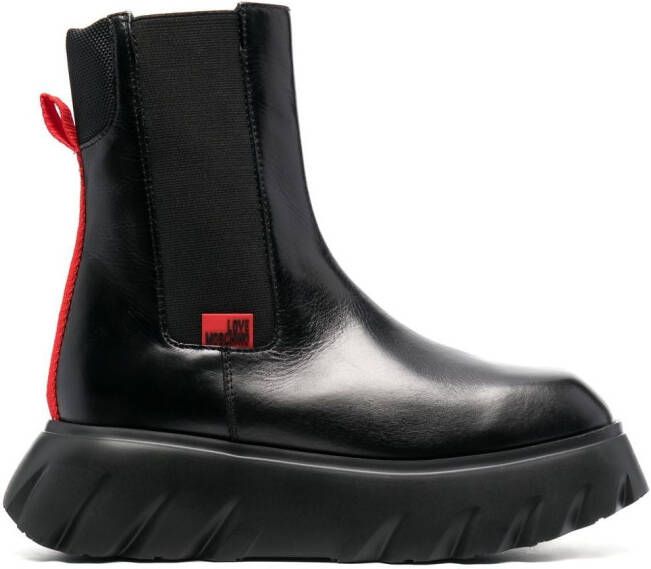 Love Moschino logo-patch ankle boots Black