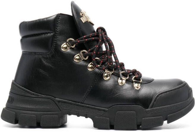 Love Moschino logo-plaque lace-up ankle boots Black