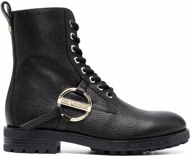 Love Moschino logo-plaque lace-up boots Black