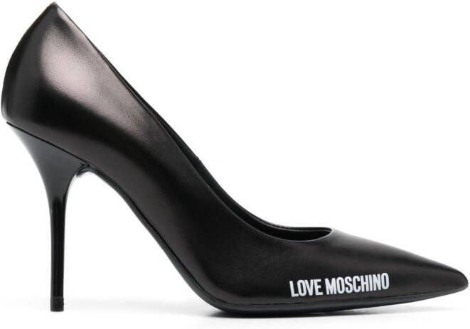 Love Moschino 95mm logo-print pointed-toe leather pumps Black