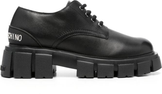 Love Moschino logo-raised detail leather Derby shoes Black