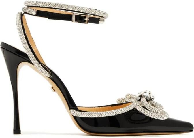 MACH & MACH Double Bow 110mm patent-finish leather pumps Black