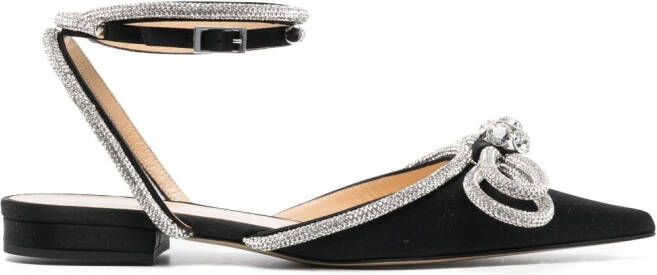 MACH & MACH Double Bow satin ballerina shoes Black