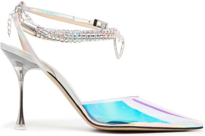 MACH & MACH iridescent crystal-strap pumps Metallic