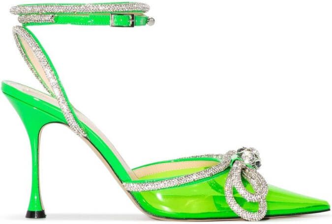 MACH & MACH Double Bow 100mm pointed pumps Green