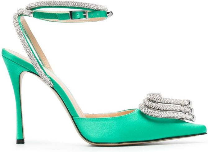 MACH & MACH Triple Heart 105mm satin pumps Green