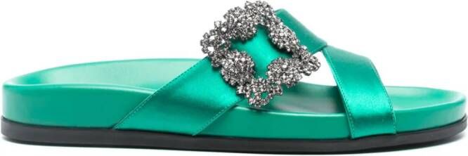 Manolo Blahnik Chilanghi crystal-embellished sandals Green