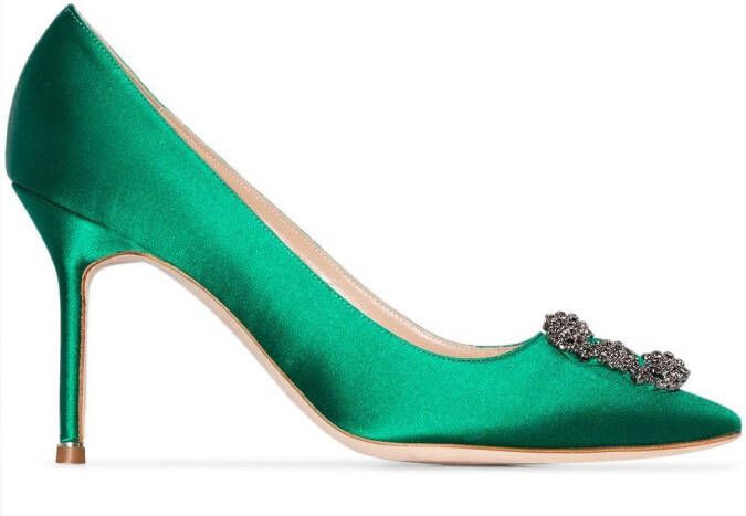 Manolo Blahnik 90mm Hangisi satin pumps Green