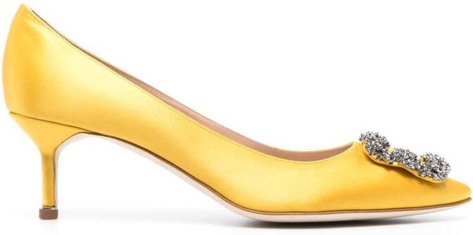 Manolo Blahnik 50mm Hangisi crystal buckle pumps Yellow