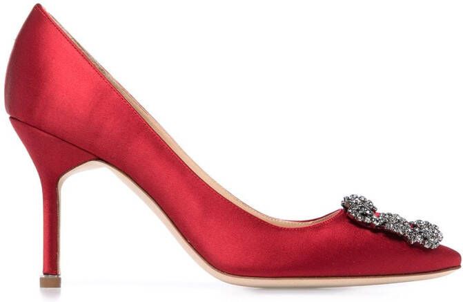 Manolo Blahnik Hangisi 70 crystal-buckled pumps Red