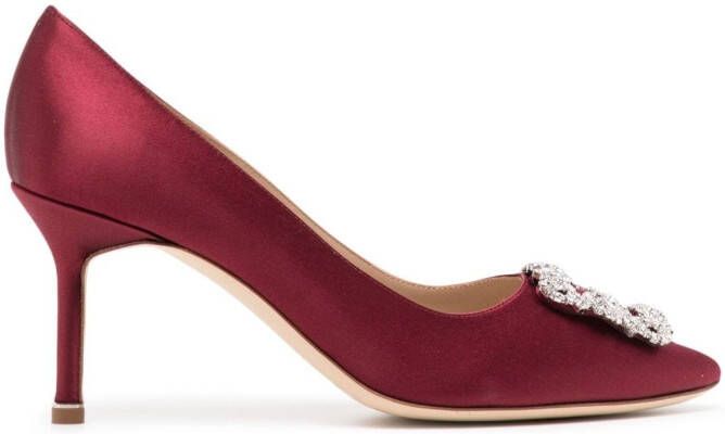 Manolo Blahnik Hangisi 70mm crystal-buckle pumps Red