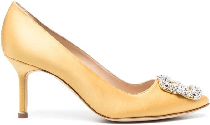 Manolo Blahnik Hangisi 70mm crystal-buckle pumps Yellow