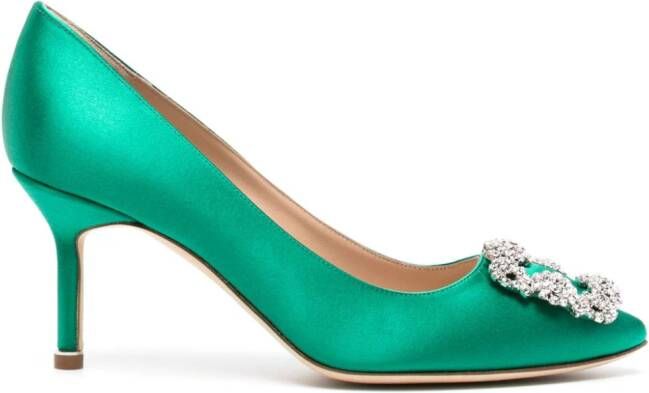 Manolo Blahnik Hangisi 70mm crystal-embellished pumps Green