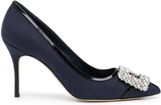 Manolo Blahnik Hangisi 80mm crystal-embellished pumps Blue