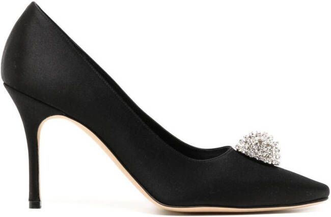 Manolo Blahnik Hangisi 90mm appliqué satin pumps Black