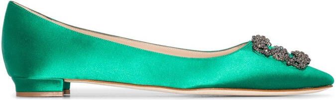 Manolo Blahnik Hangisi appliqué flat pumps Green