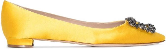 Manolo Blahnik Hangisi buckle-detail ballerina shoes Yellow