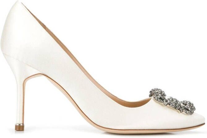Manolo Blahnik 90mm Hangisi satin pumps Neutrals