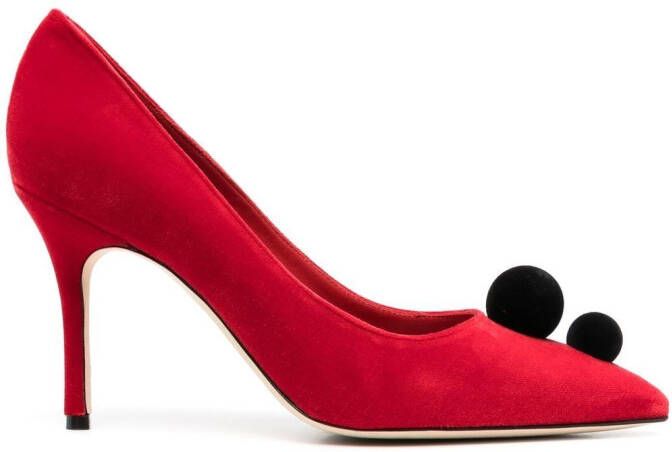 Manolo Blahnik Piera pompom-embellished 100mm pumps Red