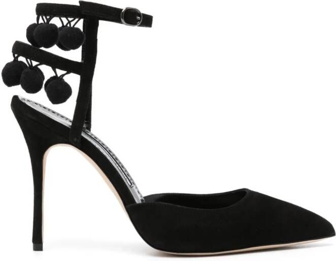 Manolo Blahnik pom-pom detail pointed pumps Black