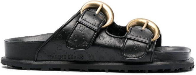 Marine Serre logo-debossed leather sandals Black