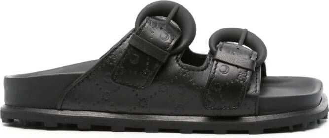 Marine Serre monogram-embossed leather slides Black