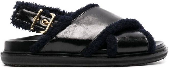 Marni Black & Navy Shearling Fussbett Sandals - Picture 2