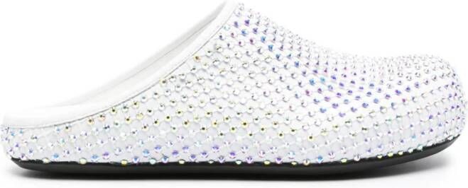 Marni rhinestone-embellished leather slippers White