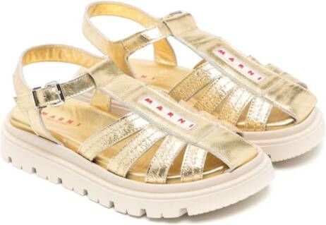 Marni Kids logo-appliqué caged leather sandals Gold
