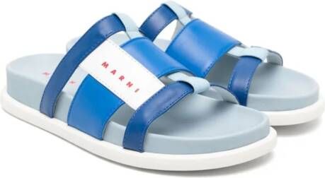 Marni Kids logo-print leather slides Blue