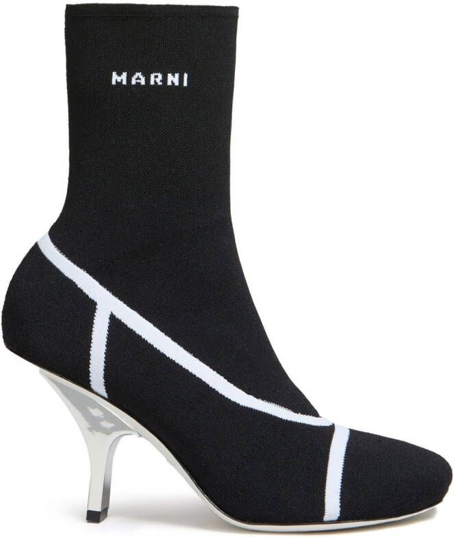 Marni logo intarsia-knit ankle boots Black